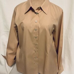 Talbots Women's Tan Button-Down Shirt